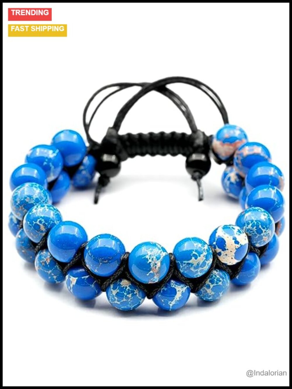 Handmade Natural Gemstone Double Row Macrame Bracelet Adjustable Unisex Beaded